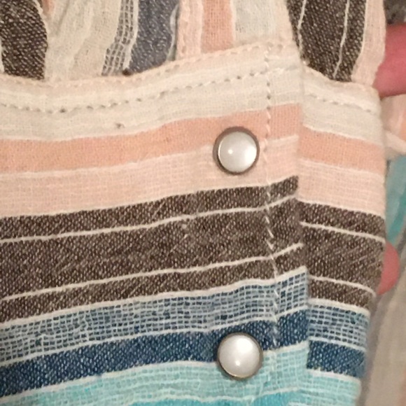 Free People Vintage Striped multi turquoise pink grey and white snap blouse M - Picture 4 of 4